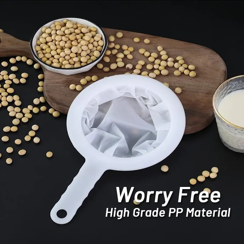 Nylon Handheld Fine Mesh Grid Sieve - Sturdy, Clog-Proof Hanging-Handle Kitchen Filter, Reusable for Homemade Drinks & Home Use