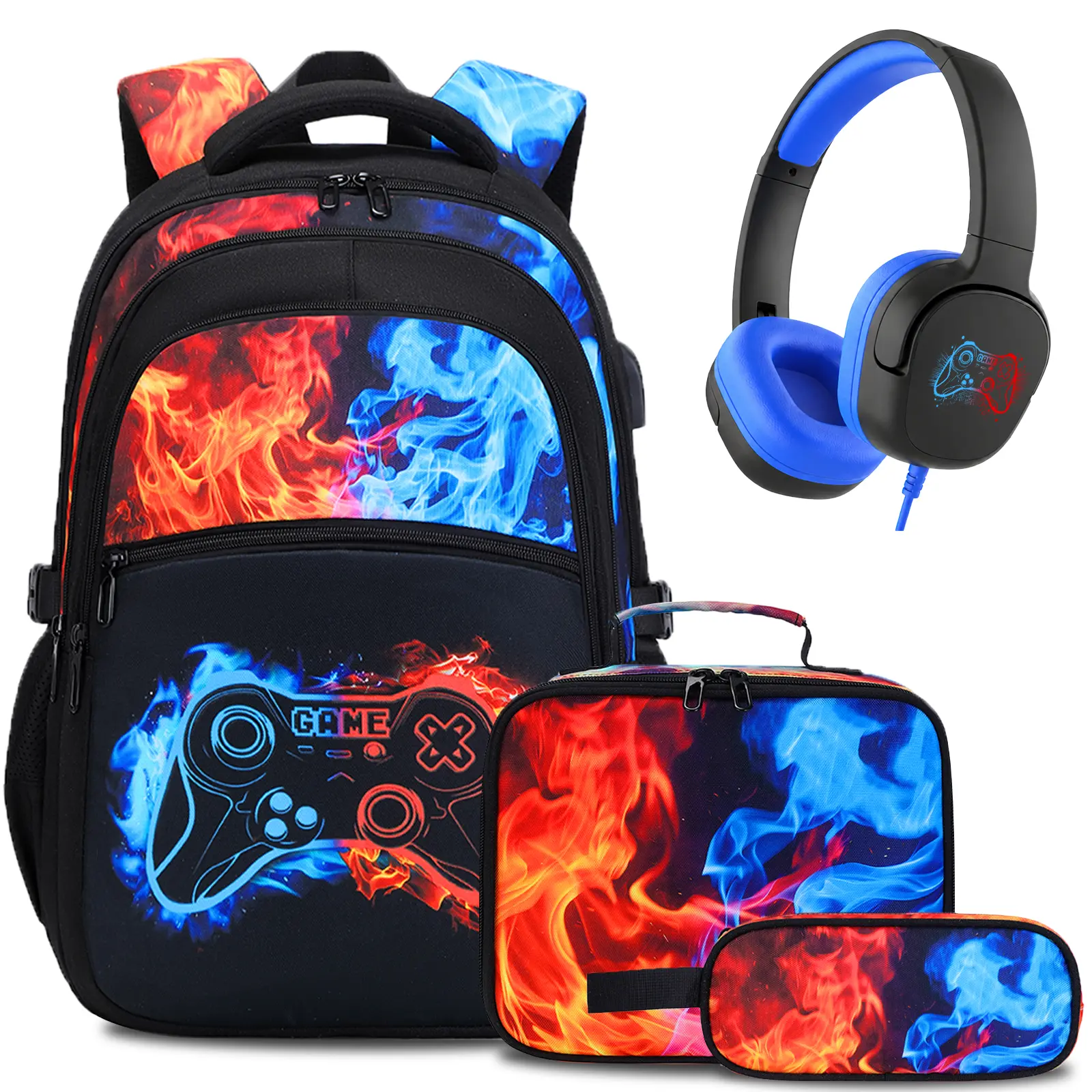 4PCS[3PCS+earphones]-Orange & Blue Flame