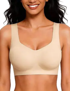 Posefree Women's Seamless Wireless Bra No Underwire Pullover Full Coverage T-Shirt Bralette Wide Straps Comfy Sleep Bra