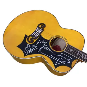 Luxurious acoustic guitar. Solid spruce top. Rosewood fingerboard. 20 frets. Hollow body.