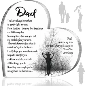 Dad Gift Acrylic Heart Plaque - Happy Father's Day & Birthday Appreciation Sign - Blessed Wish Papa Table Centerpiece from Son Daughter Wife - Keepsake Decor for 50th, 60th, 70th, 80th Milestone Birthdays