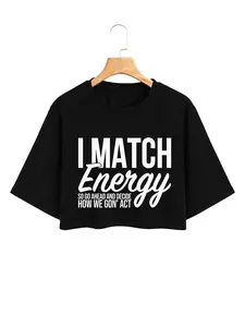 Women's Spring Letter Print Round Neck Crop Tee, Casual Short Sleeve Crew Neck T-shirt for Summer, Streetwear Women's Top for Daily Wear, Casual Fashionable Top