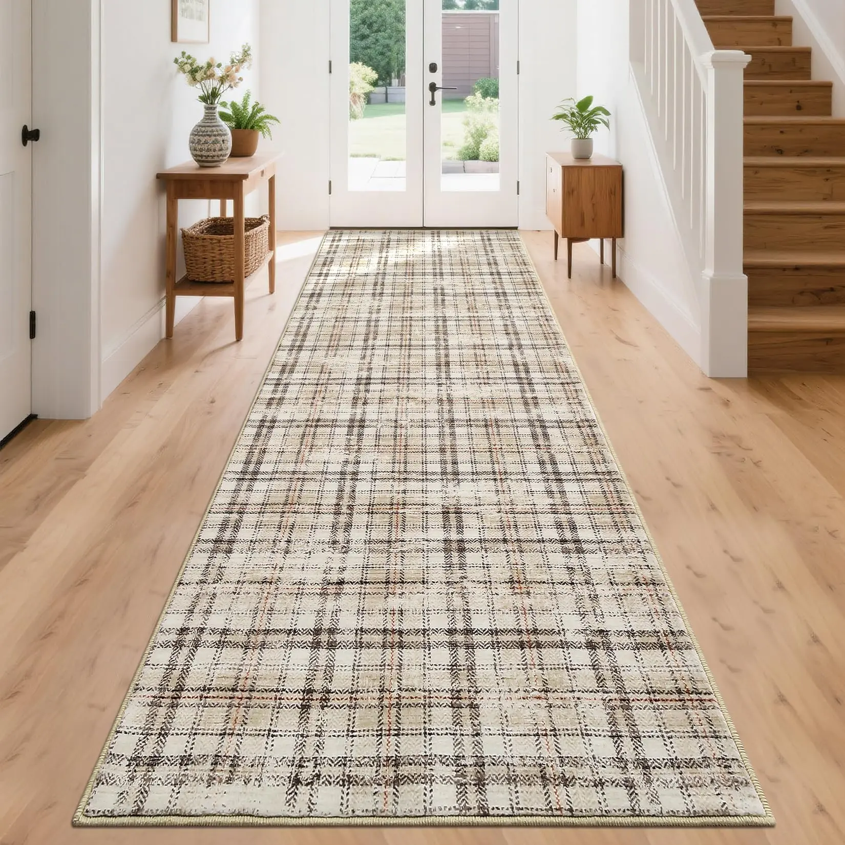 Garvee Washable Runner Rugs 2x10 Rug Runner Modern Non Slip Kitchen Rugs Indoor Entryway Rug Farmhouse Soft Bath Mat Stain Resistant Carpet for Bedroom Hallway Laundry 2'x10' Beige