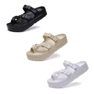 SANPON Women's Platform Sandals with Arch SupportFoam Slip on Cloud Slides SandalsSummer EVA Beach Flat Sandals with Adjustable BuckleThick SolesUltra Cushion