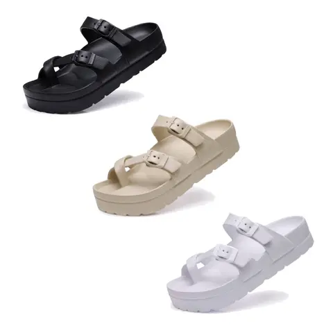 SANPON Women's Basic Platform Sandals - Adjustable Buckle Slip-On, Thick Soles, Ultra Cushion Foam, Arch Fit, EVA Inner Orthopedic Walking Shoes with Wet-Floor Grip for Summer Casual, Beach Use