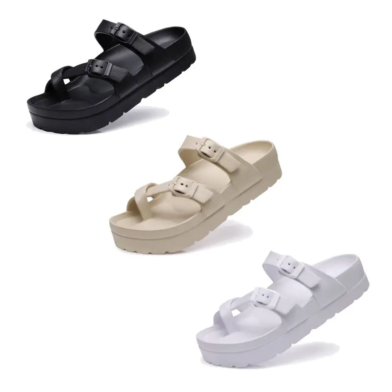 SANPON Women's Basic Platform Sandals - Adjustable Buckle Slip-On, Thick Soles, Ultra Cushion Foam, Arch Fit, EVA Inner Orthopedic Walking Shoes with Wet-Floor Grip for Summer Casual, Beach Use