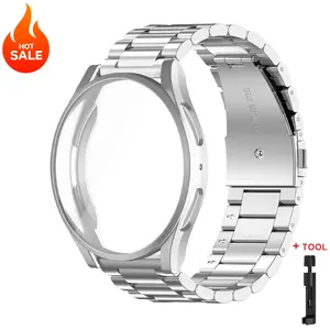 Band+Case for Samsung Galaxy Watch 8/7/6/5/4 40mm 44mm Stainless Steel Bracelet Watch 6 Classic 43mm 47mm Metal Strap TPU Cover