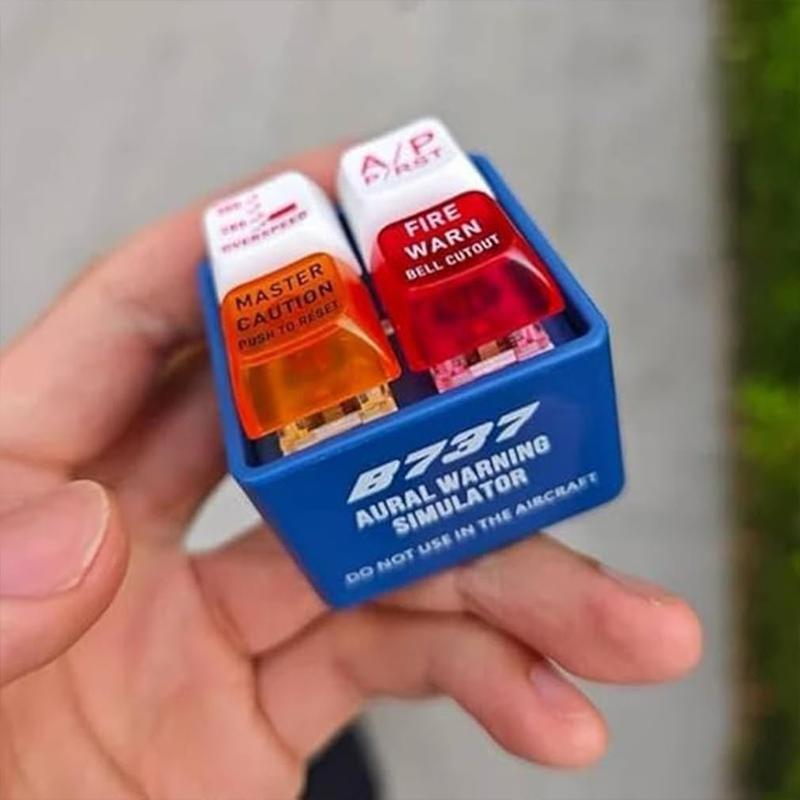 2-Pcs Keychain Set: Boeing 737/Airbus EGPWS Alert Simulator (LED Light+Warning Sound) + Heart Retractable Stainless Steel Scrunchie Lanyard - Stress Relieving For Pilots