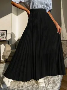 Women's Simple Versatile Skirt, Pleated Design, Solid Color, Perfect for Any Occasion, Stylish and Comfortable, Ideal for Daily Wear