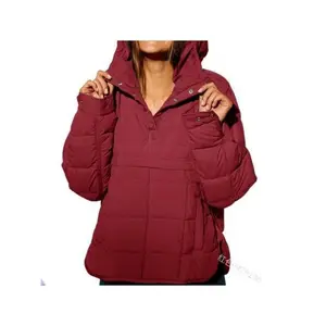 2025 Women's Oversized Hooded Puffer Jacket, Quilted Lightweight Winter Warm Pullover Padded Hoodie Coat with Pockets, Basic Casual Tops
