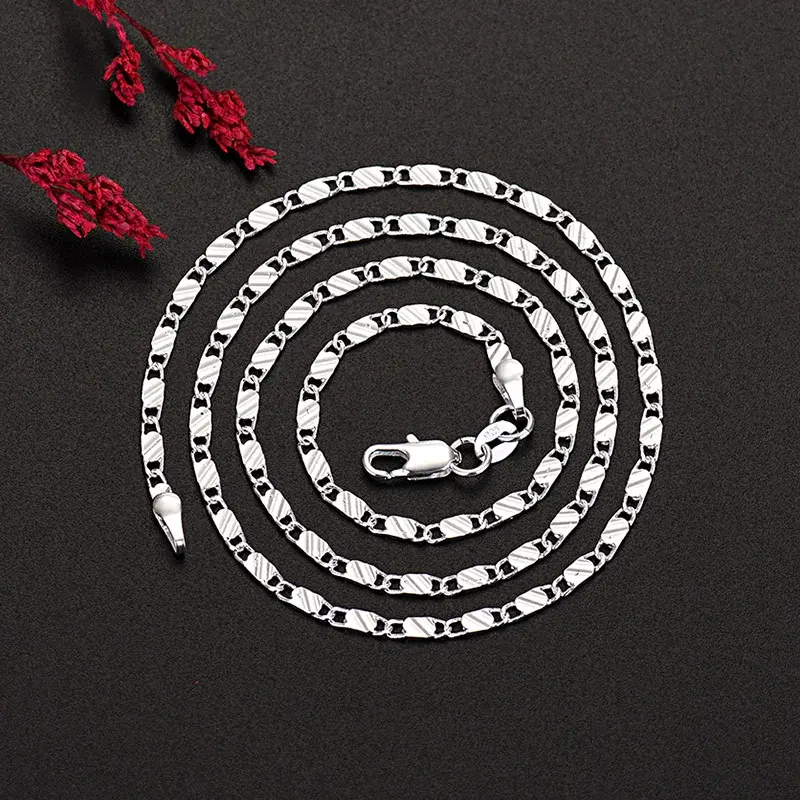 New 925 Sterling Silver fine 2MM flat Clavicle chains Necklaces for Men Women wedding party Jewelry Christmas gifts 40-75cm