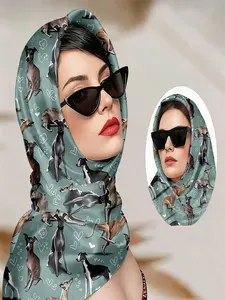 A versatile scarf for hair, whippet dog prints with hearts on teal, stylish headwrap for casual outings, romantic Valentine’s touch