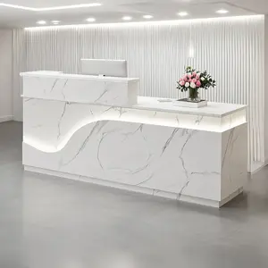 Multifunctional Solid Wood Multi-layer Board Office Service Counter with Wiring Hole Lock Fire Safety Label White Marble Design
