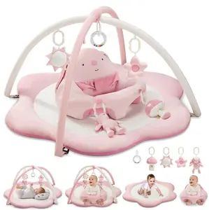 3-in-1 Baby Play Mat (0-18M)! Sit-Up Seat + Tummy Time Mat + Activity Gym | 5 Detachable Toys