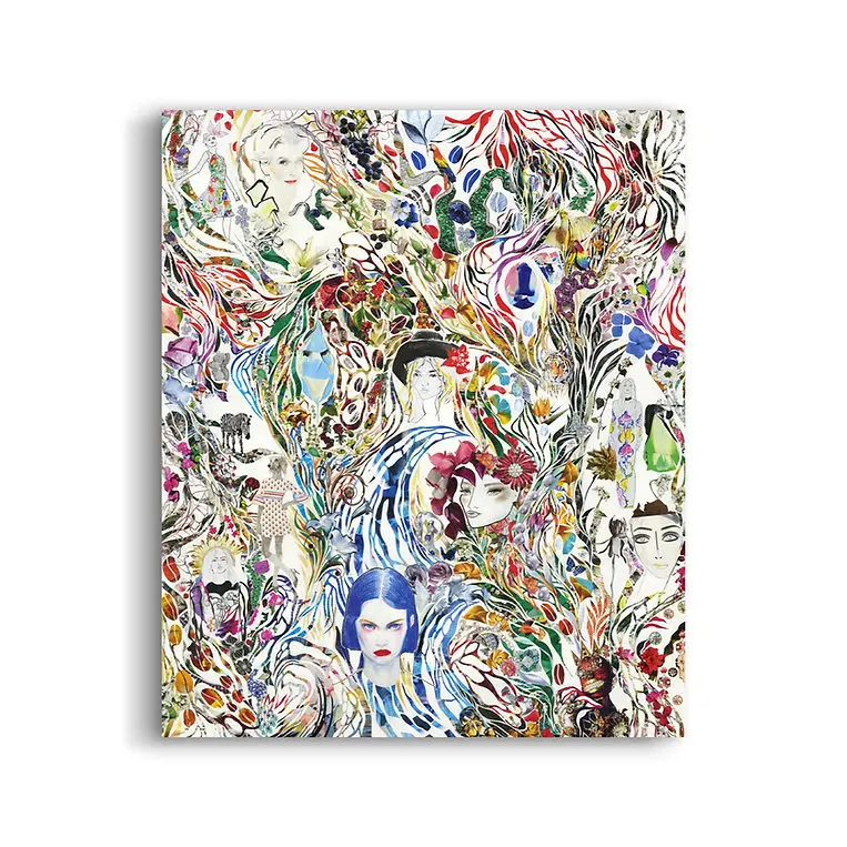 Summer On My Mind Collage Artwork 39 x 47 in 100 x 120 cm Vibrant Floral and Portrait Composition for Home Decor