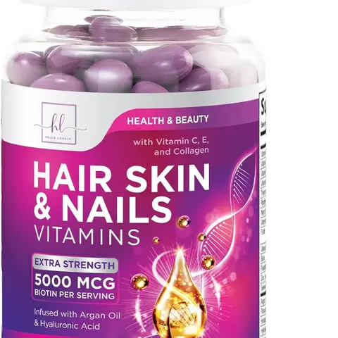 Hair, Skin & Nails Vitamins for Women - Biotin 5000mcg to Support Hair Growth with Argan Oil, Collagen & Hyaluronic Acid, Beautiful, Stronger Skin, Hair & Nails Vitamin Supplement - 120 Softgels Natural