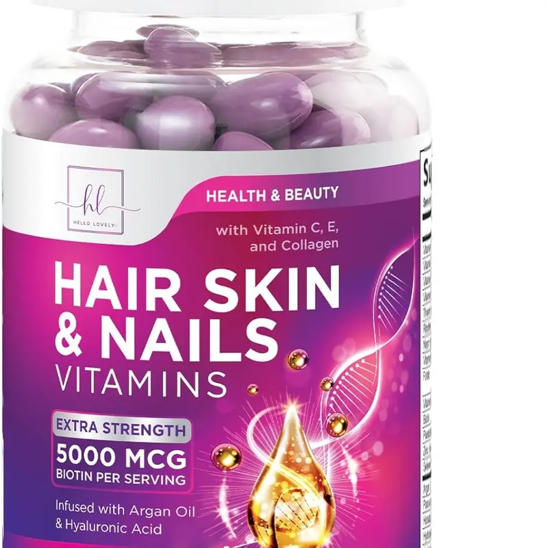 Hair, Skin & Nails Vitamins for Women - Biotin 5000mcg to Support Hair Growth with Argan Oil, Collagen & Hyaluronic Acid, Beautiful, Stronger Skin, Hair & Nails Vitamin Supplement - 120 Softgels Natural
