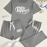 Women's Dr Pepper Print Sleepwear Set, Cartoon Pattern Loose Fit Casual Pajamas Pjs, All Season Comfortable Nightwear Loungewear