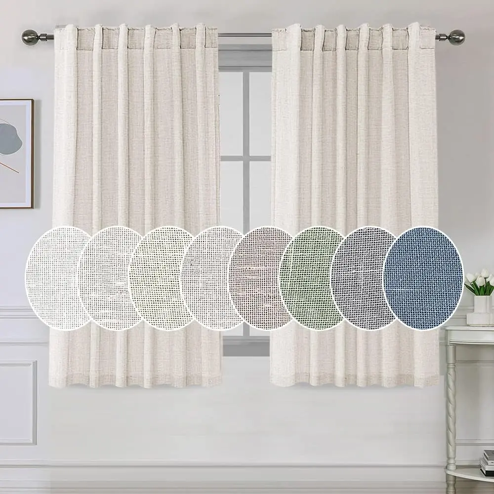 H.VERSAILTEX Natural Linen Curtains for Living Room 2 Panels Back Tab Loop Pocket Linen Textured Light Filtering Neutral Country Rustic Farmhouse Boho Curtain for Bedroom tiktokshopspringglowup Home Textile Interior Decoration Accessories