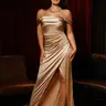 Popilush Built-in Shapewear Cocktail Maxi Dress Casual Everyday Fit Off Shoulder Shine Ruched Sculpting with Adjustable Fabric Bra Mesh Shimmer Comfort Minimalist Mesh Elegant Sleeveless Fit Overall Pleated Womenswear Outerwear SohoChic Homecoming Dress