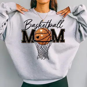 Basketball Mom Glitter Heart Sweatshirt, Gold Game Day Crewneck, Unisex Cotton Top, Printed, Gift For Her, Womenswear