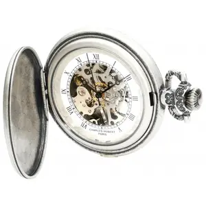 212 MAIN Women's Vintage Antique Silver-Plated Exquisite Analog Mechanical Pocket Watch - Round Face, Engravable Cover, Curb Chain Fashion Accessory Timepiece, Analog Mechanical Watch, Exquisite Watch