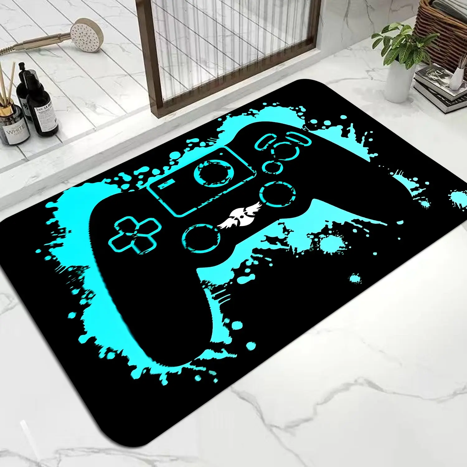 Game Console Adventure Diatom Mud Mat, Retro Game Design with Cool Touch, Highly Absorbent and Non-Slip for Bathroom Decor, Bathroom Mats