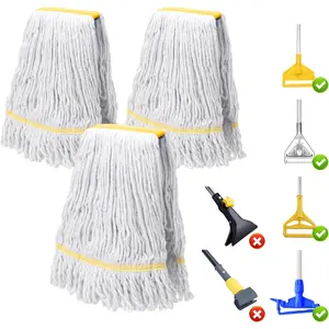 3 Pack Heavy Duty Commercial Mop  Replacement,Wet Industrial Cotton Looped End String Mops Refill for Floor Cleaning,Yellow