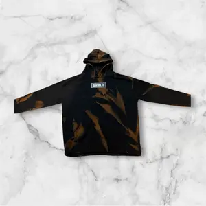 Oversized Bleached Hoodie - Black with Gold Tie-Dye Design, Comfortable Fit, Perfect for Casual Wear