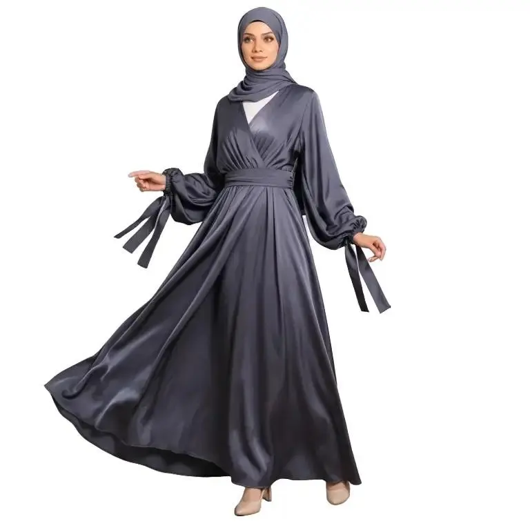 NIDA PEARL Elegant Long Chiffon ABAYA Dress with Belted Waist for Women All Seasons Plain Design Comfortable Stylish