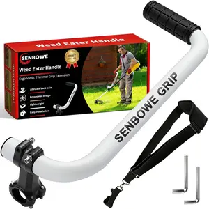 Upgraded Weed Eater Handle Ergonomic String Trimmer Grip Extension Back Saver with Adjustable Shoulder Strap Universal for Lawn Care Landscaping Grass Trimming White