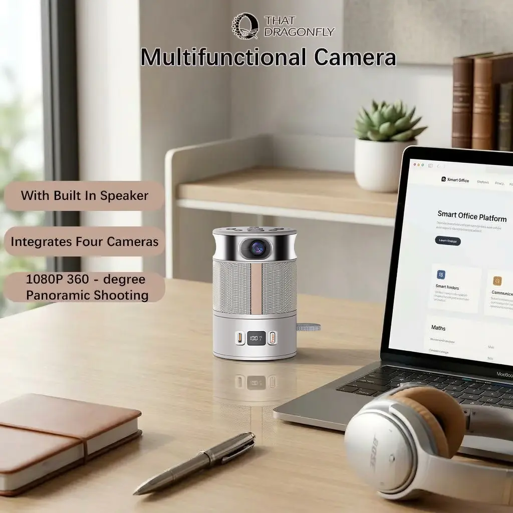 Panoramic 360 ° Camera/Mic/Speaker Three-In-One, Immersive Remote Conference, Pocket size 360 °   Recorder, Both Overall and Speakers’ Close-up view, 1080P for Small/Mid-size Conference Room, TF Card Slot