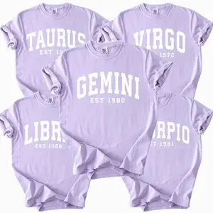 Comfort Colors Zodiac Birth Year EST Tshirt, 12 Star Sign Shirts, Astrology Tee, Aries Taurus Gemini Cancer Leo Virgo Libra Scorpio Sagittarius Capricorn Aquarius Pisces Gift, Unisex Casual Wear, Orchid Color - AL