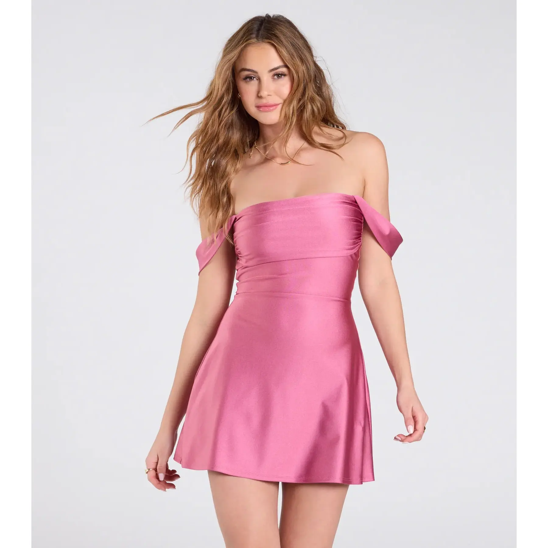 Classics Lover Off-The-Shoulder Satin A-Line Mini Dress - TikTok Shop Classics Lover Off-The-Shoulder Satin A-Line Mini Dress - TikTok Shop