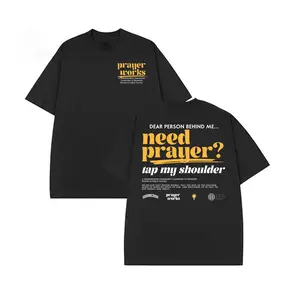 Men's Guiding Cross Christian Round Neck Graphic T-Shirt, 100% Soft Cotton Vintage Acid-Washed Oversized Short-Sleeve Top, Double-Printed Breathable Gym Casual Apparel with "Need Prayer Tap My Shoulder" Graphic & Bible Verse, Summer Streetwear, Classic, F
