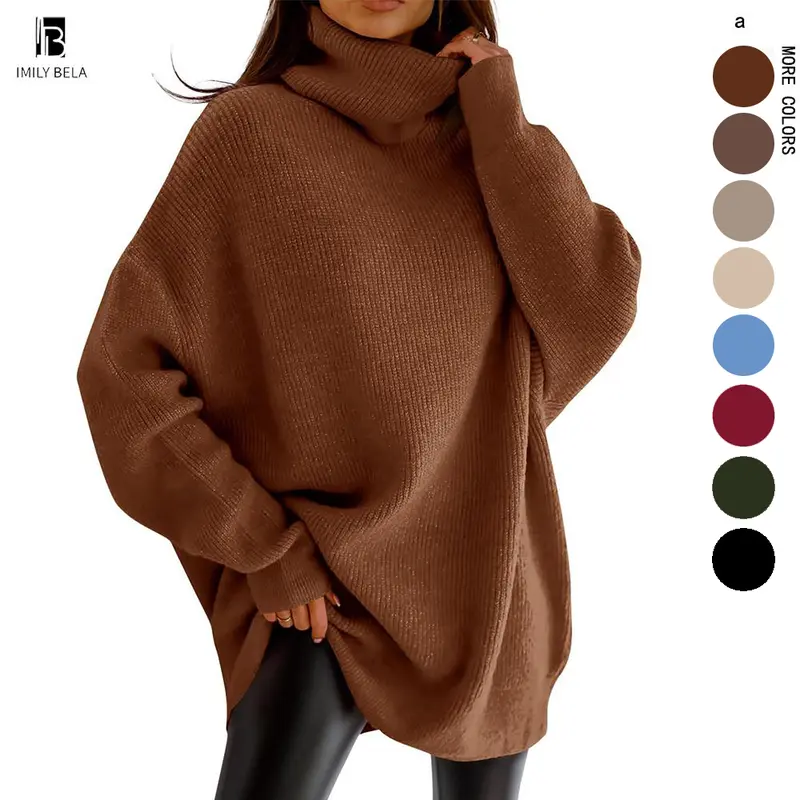 Imily Bela Soft Grunge Cozy & Aesthetic Sweater | Women's Batwing Sleeve Turtleneck, Chunky Oversized Jumper