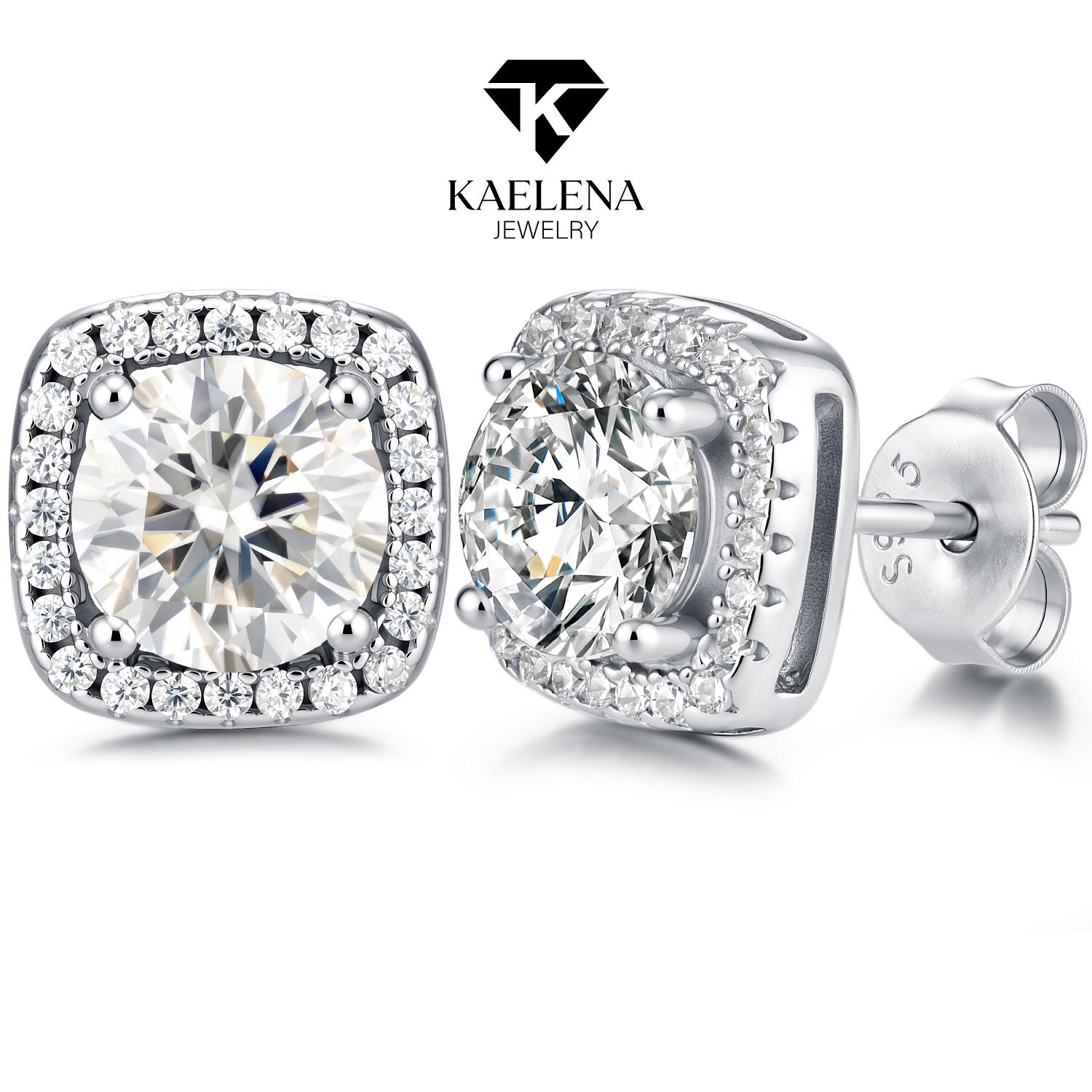 KAELENA Halo Square Lab-Grown Moissanite Earrings D Color VVS Moissanite Studs, Crafted in S925 Sterling Silver, GRA Certified Jewelry — Ideal Gift for Valentine's Day, Birthdays, and Anniversaries