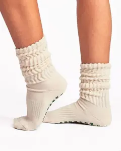 Beige Scrunch Grip Socks