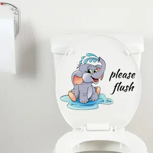 Cute Cartoon Elephant Design Toilet Sticker, Decorative Animal Print Toilet Lid Decal, Fun & Unique Bathroom Accessory, Bathroom Decoration Supplies, Bathroom Decorations for Kids' Bathrooms