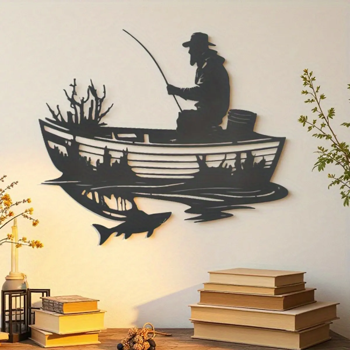 Metal Wall Sculpture Abstract Fishing Art Decor, Abstract Art Design, Decorative Artwork, Unique Artwork Rustic Home Farmhouse Decoration for Living Room Bedroom Office Gift Ideas