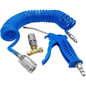 Air Blow Gun Kit with 16ft Long Pneumatic Pu Hose, Heavy Duty Air Duster Gun for Air Compressor