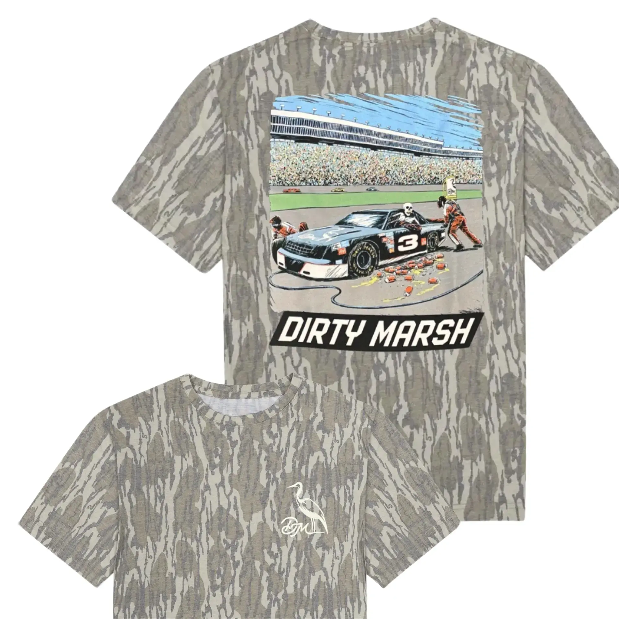 Pit Crew - Dirty Marsh Outfitters Backshore Bottomland Washed Out Mossy Oak Camo Cotton T Shirt, Men’s Camo Hunting Tee, Lightweight Outdoor Shirt | Deer Forest Graphic T-Shirt for Men