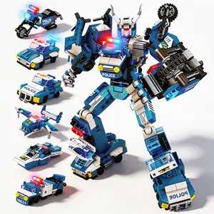 690pcs 6-In-1 Police Mech Building Blocks Toy Set, Educational Construction Kit for Kids, Durable Plastic Material