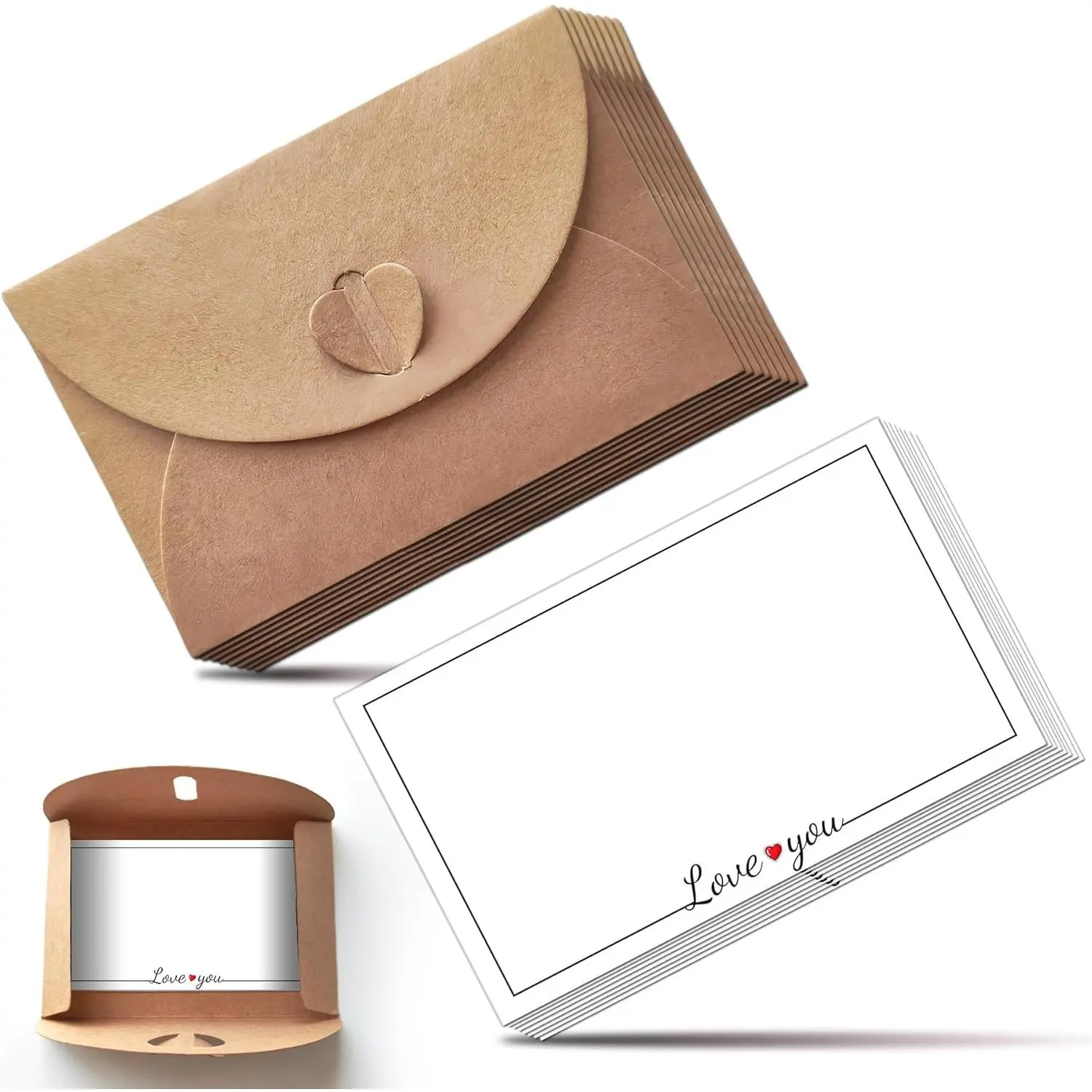 30 count Mini Envelopes with Cards Little  Paper Envelopes with Heart Shaped Clasp Small Envelope with Love You Card Cards with Envelopes for Business Card  Weddings Favors(4.1x2.8inch)
