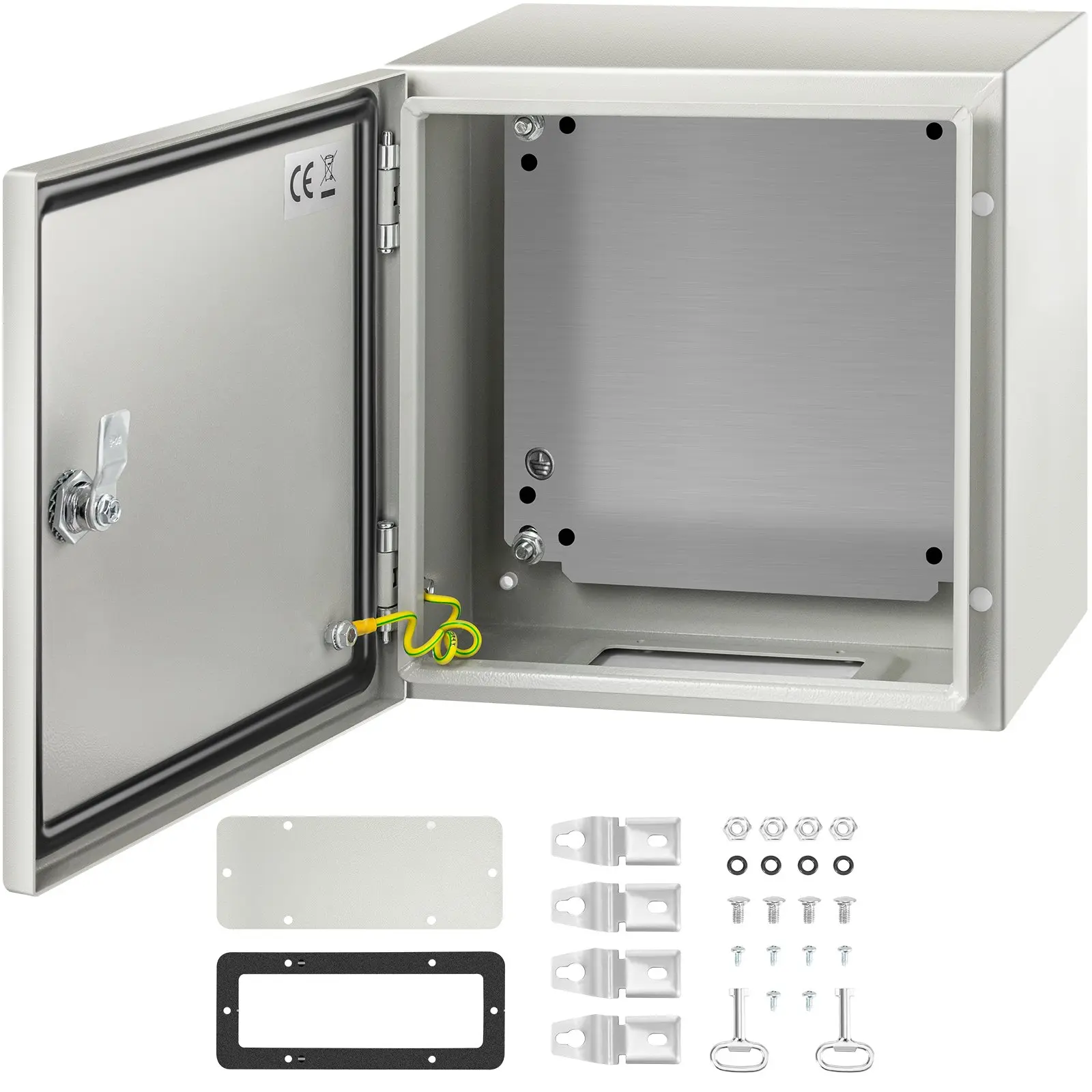 VEVOR Rectangular NEMA 4X Steel Electrical Junction Box, 12x12x8in IP66 Rated Waterproof Dustproof, Single Unit Indoor/Outdoor Enclosure with Mounting Base