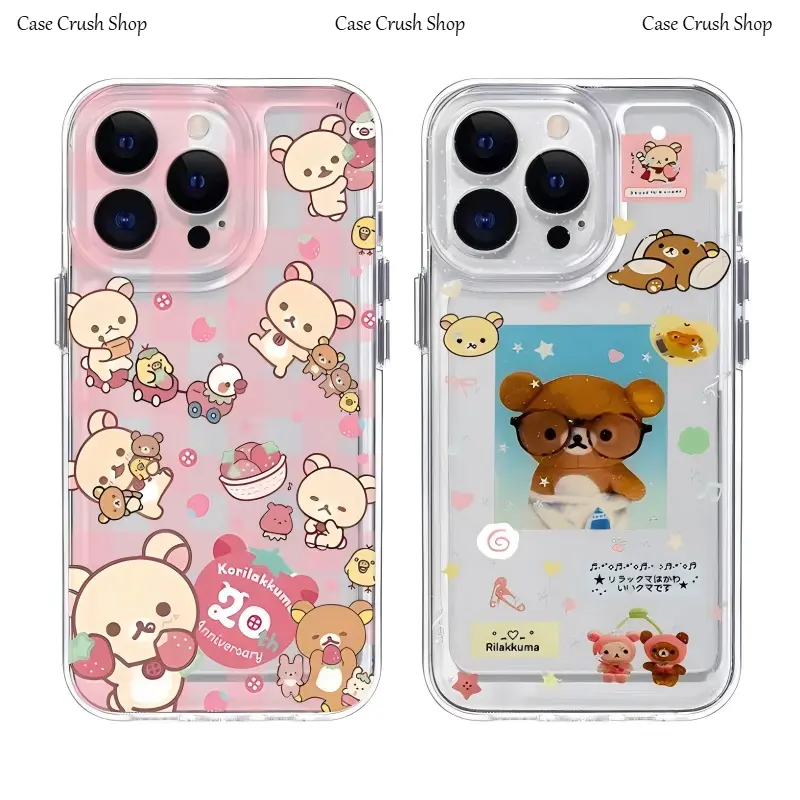 Cartoon Cute Bear Rilakkuma Phone Cases For iPhone 17 16 15 14 13 12 11 Promax Pro Air Plus Transparent TPU Shockproof Cover Protection Gifts For Christmas Halloween Birthday