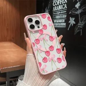 Aesthetic Magnetic Compatible Case for iPhone 17 Pro Max / 16 / 15 Pro Max / 15 / 14 / 13 / 12 / 11 / XS / XR – Cute Cherry Pattern Print | Shockproof Silicone Lightweight Scratch-Resistant Protection