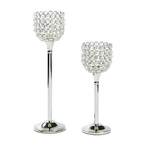 Acrylic Crystal Bead Pedestal Candle Holders - 2 Pc.