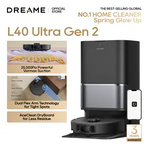 DREAME L40 Ultra Gen 2 Robot Vacuum and Mop with 25,000Pa Suction, Extendable Side Brush and Mop, All-in-One Self-Emptying & Cleaning Dock, Voice & App Control, Black