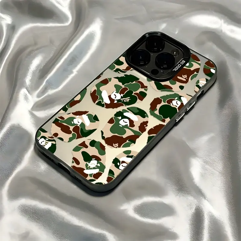 Matte Protective iPhone Case - Fashion Camouflage Ape Head Design, Shockproof Anti-Drop Casing Cover, Compatible with iPhone 7 Plus, 8, 9, X, XS Max, 11 Mini/Pro/Max, 12/13/14/15/16/16E/17, Cellphone Accessory